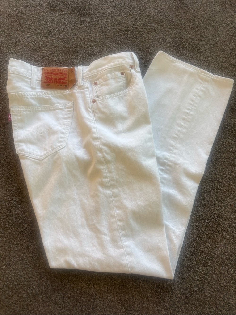 Levi's White 501 Button -fly Men's Straight leg Jeans